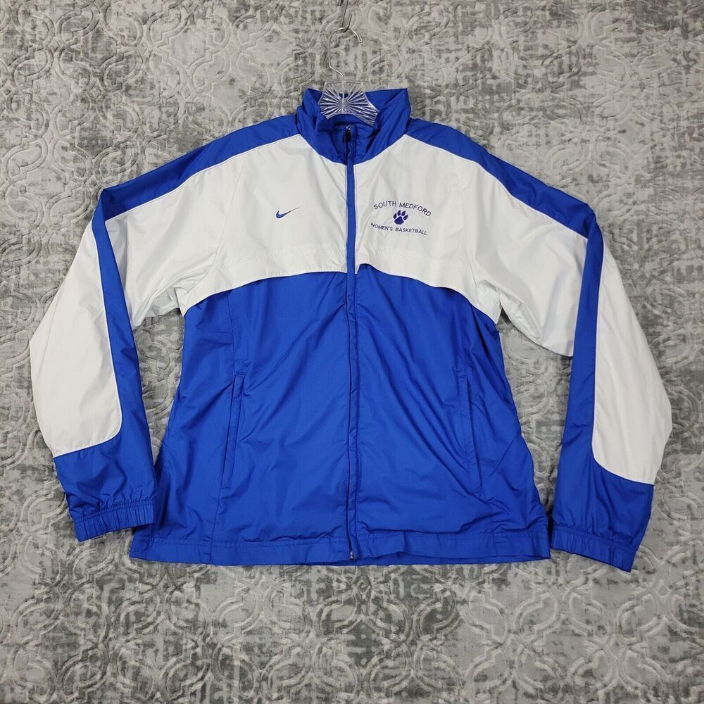 Nike Team Jacket Women's Large Blue White Full Zip High School South Medford